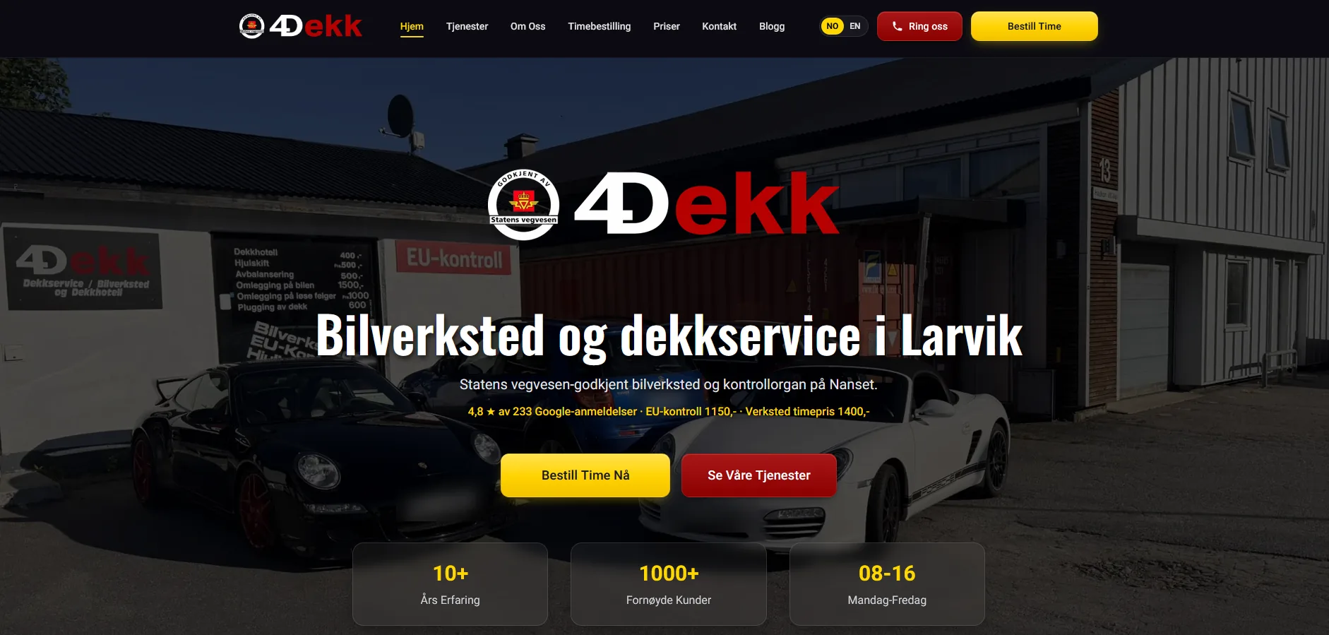 Den nye nettsiden til 4Dekk Larvik på desktop.