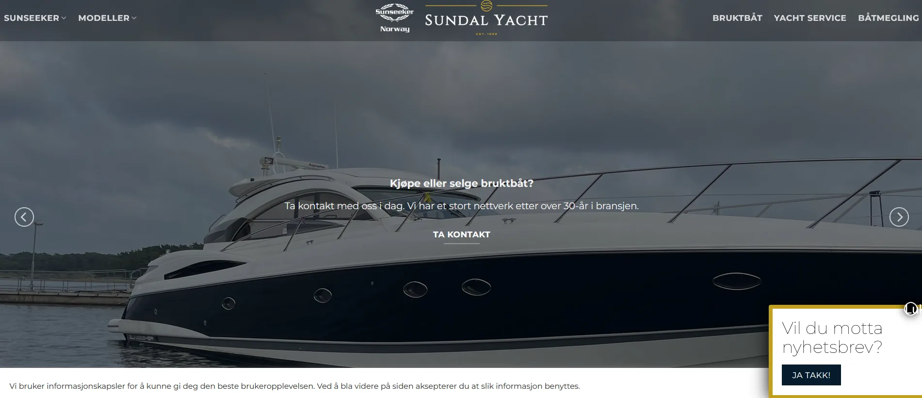 Den gamle nettsiden til Sundal Yacht på desktop.