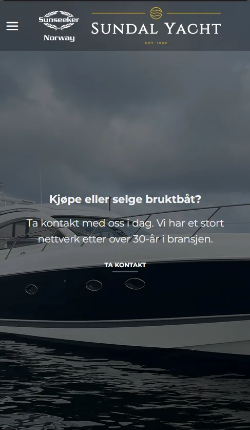 Den gamle nettsiden til Sundal Yacht på mobil.